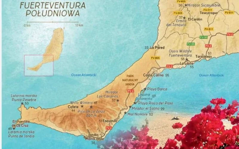 co zwiedzać na Fuerteventura mapa